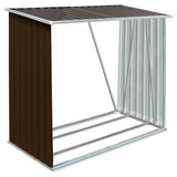 Garden Log Storage Shed Galvanised Steel 163x83x154 cm Brown - Front View