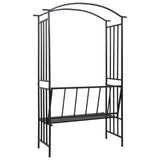 Garden Arch with Bench Black 128x50x207 cm Iron