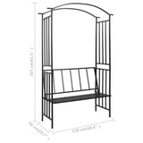 Garden Arch with Bench Black 128x50x207 cm Iron - Close-Up Angle