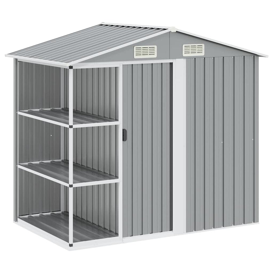 Garden Shed with Rack Grey 205x130x183 cm Iron