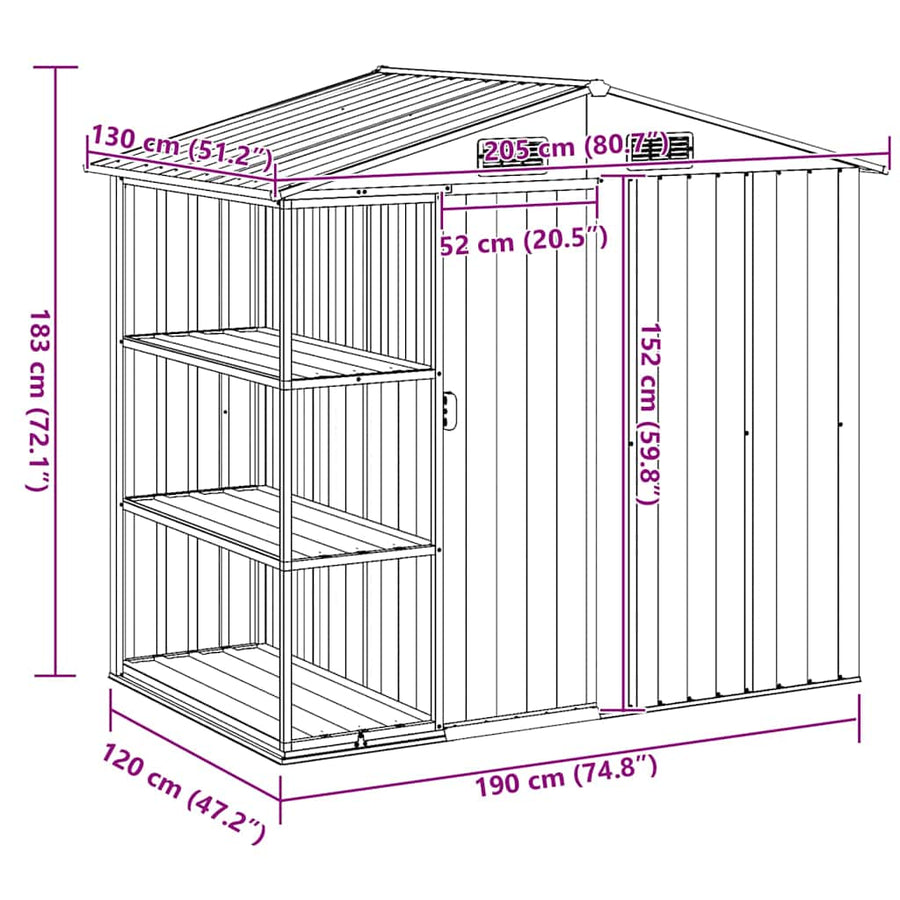 Garden Shed with Rack Grey 205x130x183 cm Iron