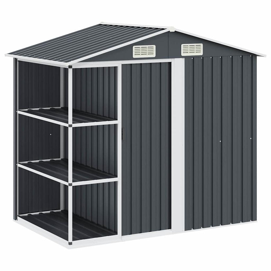 Garden Shed with Rack Anthracite 205x130x183 cm Iron