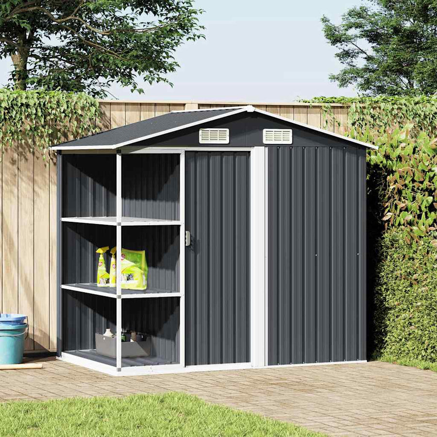 Garden Shed with Rack Anthracite 205x130x183 cm Iron