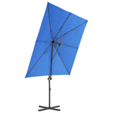 Cantilever Garden Parasol with Steel Pole Azure Blue 250x250 cm - Side View