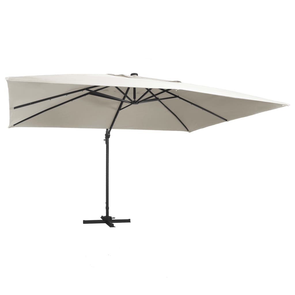 Cantilever Garden Parasol with LED Lights and Aluminium Pole 400x300 cm Sand