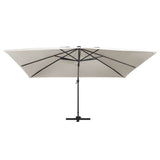 Cantilever Garden Parasol with LED Lights and Aluminium Pole 400x300 cm Sand - Front View