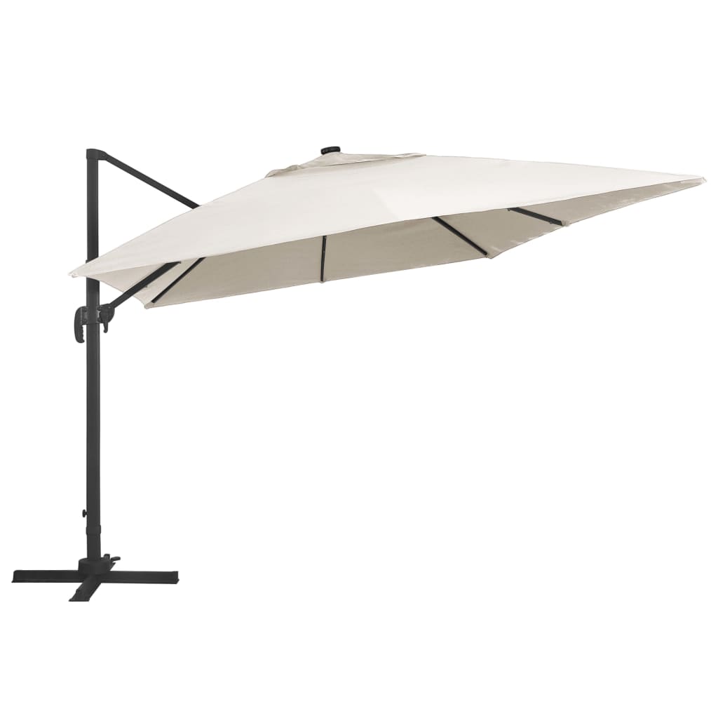 Cantilever Garden Parasol with LED Lights and Aluminium Pole 400x300 cm Sand