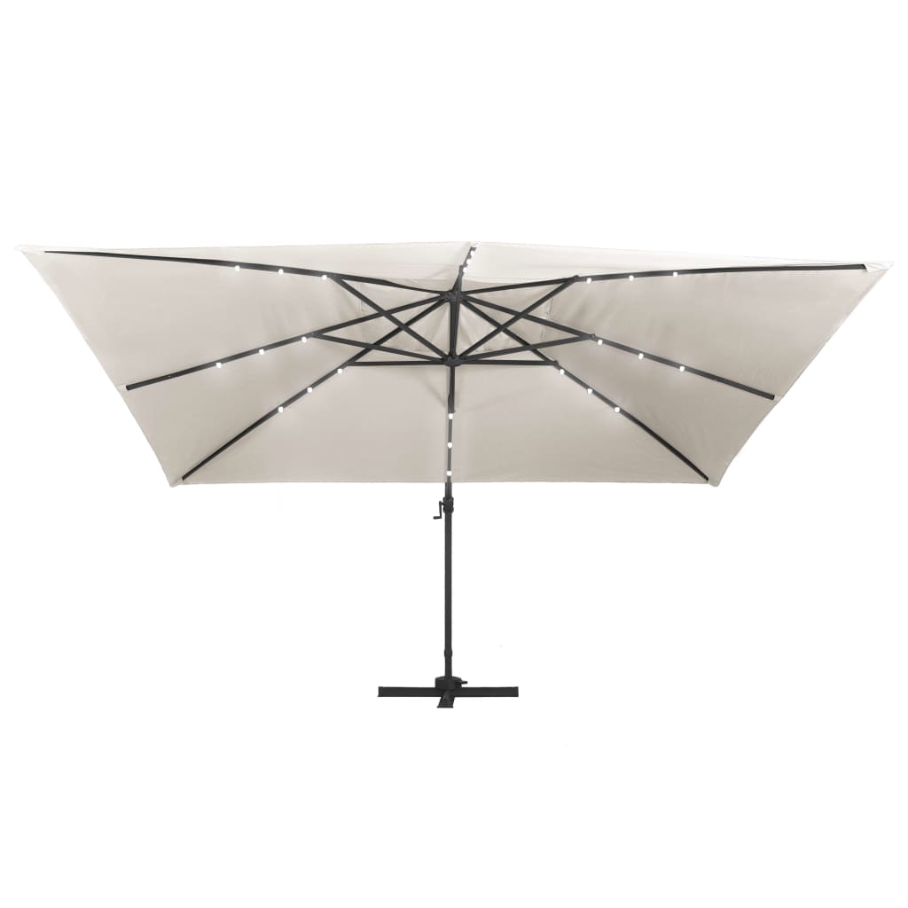 Cantilever Garden Parasol with LED Lights and Aluminium Pole 400x300 cm Sand