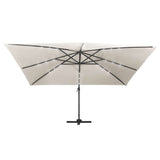 Cantilever Garden Parasol with LED Lights and Aluminium Pole 400x300 cm Sand - Top-Down View