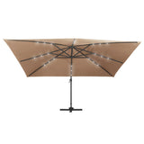 Cantilever Garden Parasol with LED Lights and Aluminium Pole 400x300 cm Taupe - Top-Down View