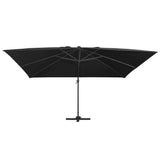 Cantilever Garden Parasol with LED Lights and Aluminium Pole 400x300 cm Black - Front View