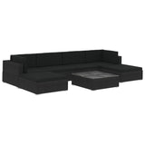 7 Piece Garden Lounge Set with Cushions Poly Rattan Black - Front View