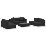 7 Piece Garden Lounge Set Black with Cushions Poly Rattan - Front View