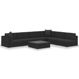 7 Piece Garden Lounge Set Black with Cushions Poly Rattan - Side View
