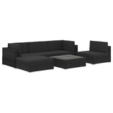6 Piece Garden Lounge Set with Cushions Poly Rattan Black - Front View