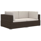 Sectional Corner Chairs 2 pcs with Cushions Poly Rattan Brown - Front View