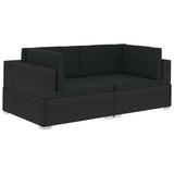 Sectional Corner Chairs 2 pcs with Cushions Poly Rattan Black - Front View