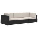 3 Piece Garden Sofa Set with Cushions Poly Rattan Black - Front View