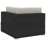 3 Piece Garden Sofa Set with Cushions Poly Rattan Black - Rear View