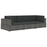 3 Piece Garden Sofa Set with Cushions Poly Rattan Grey - Front View