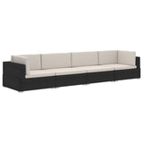 4 Piece Garden Sofa Set with Cushions Poly Rattan Black - Front View