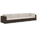 4 Piece Garden Sofa Set with Cushions Poly Rattan Brown - Front View