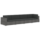 4 Piece Garden Sofa Set with Cushions Poly Rattan Grey - Front View