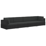 4 Piece Garden Sofa Set with Cushions Poly Rattan Black - Front View
