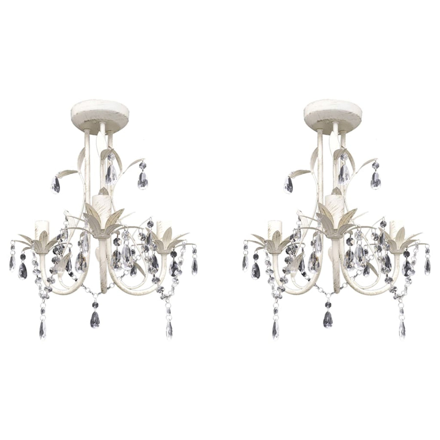 Crystal Pendant Ceiling Lamp Chandeliers 2 pcs Elegant White