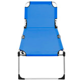 Extra High Folding Senior Sunbed Blue Aluminium - Side View
