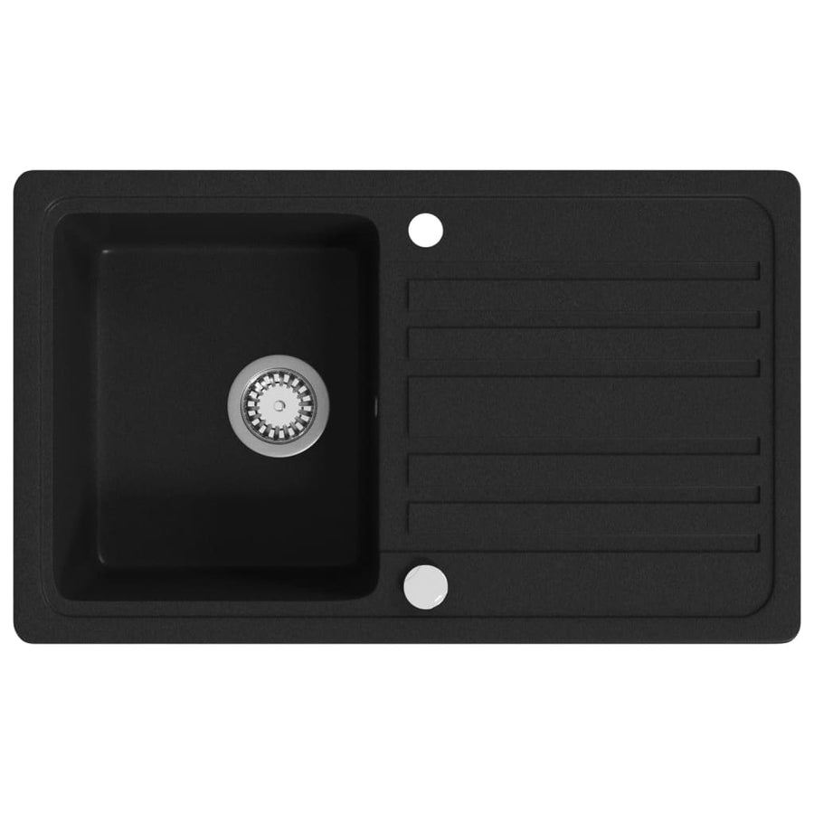 Granite Kitchen Sink Single Basin with Drainer Reversible Black