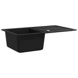 Granite Kitchen Sink Single Basin with Drainer Reversible Black - Side View
