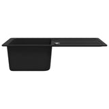 Granite Kitchen Sink Single Basin with Drainer Reversible Black - Top-Down View