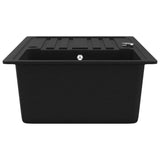 Granite Kitchen Sink Single Basin with Drainer Reversible Black - 45-Degree Angle