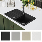 Granite Kitchen Sink Single Basin with Drainer Reversible Black