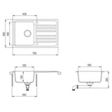 Granite Kitchen Sink Single Basin with Drainer Reversible Black
