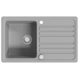 Granite Kitchen Sink Single Basin with Drainer Reversible Grey - Front View