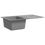 Granite Kitchen Sink Single Basin with Drainer Reversible Grey - Side View