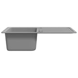 Granite Kitchen Sink Single Basin with Drainer Reversible Grey - Top-Down View