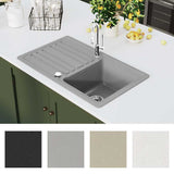Granite Kitchen Sink Single Basin with Drainer Reversible Grey - Rear View