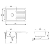 Granite Kitchen Sink Single Basin with Drainer Reversible Grey - Low Angle