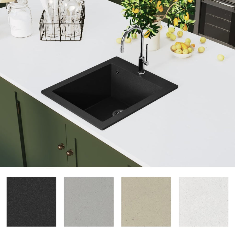 Overmount Kitchen Sink Single Basin Granite Black