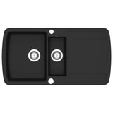 Granite Kitchen Sink Double Basin Black - Front View