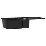 Granite Kitchen Sink Double Basin Black - Side View