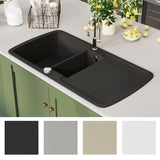 Granite Kitchen Sink Double Basin Black - Close-Up Angle