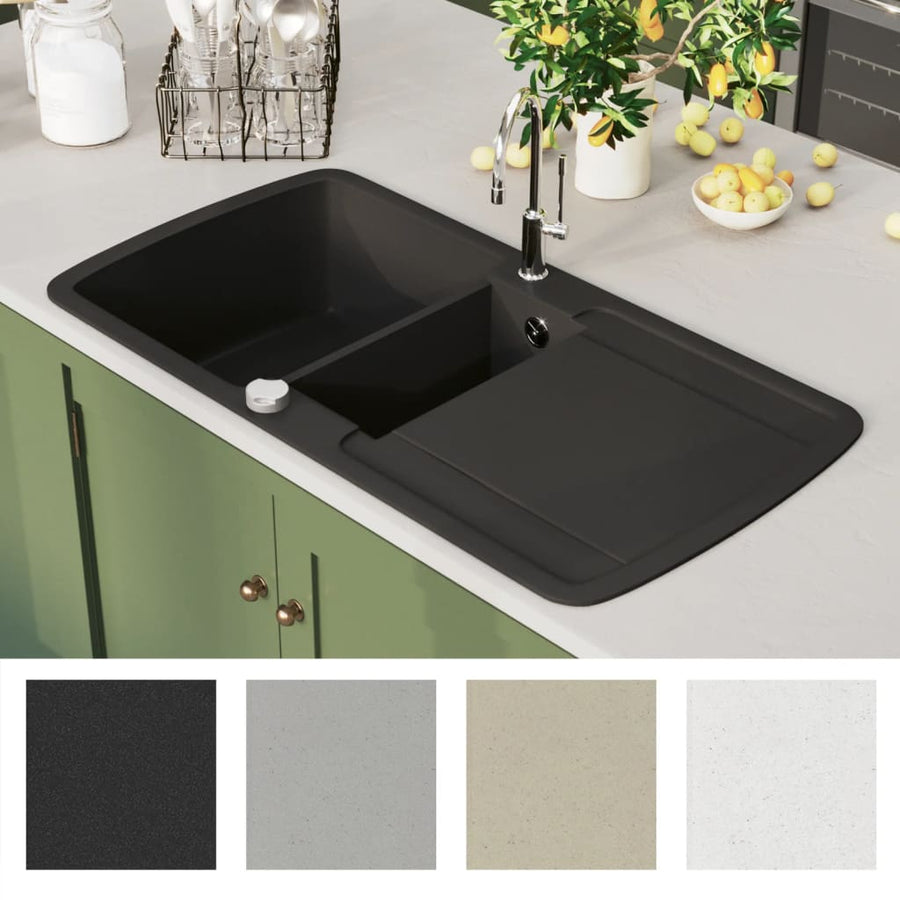 Granite Kitchen Sink Double Basin Black