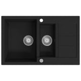 Granite Kitchen Sink Double Basin Black - Front View