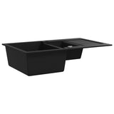Granite Kitchen Sink Double Basin Black - Side View