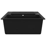 Granite Kitchen Sink Double Basin Black - 45-Degree Angle