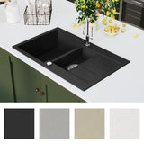 Granite Kitchen Sink Double Basin Black - Close-Up Angle